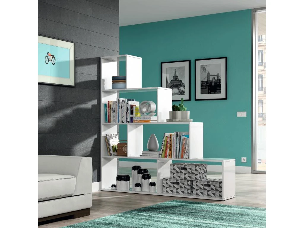 Étagère Bibliothèque Jaén Blanc Brillant 6 étagères, Pour Salle à Manger Ou Bureau 5 Étagère Bibliothèque Jaén Blanc Brillant 6 étagères, Pour Salle à Manger Ou Bureau – Image 5