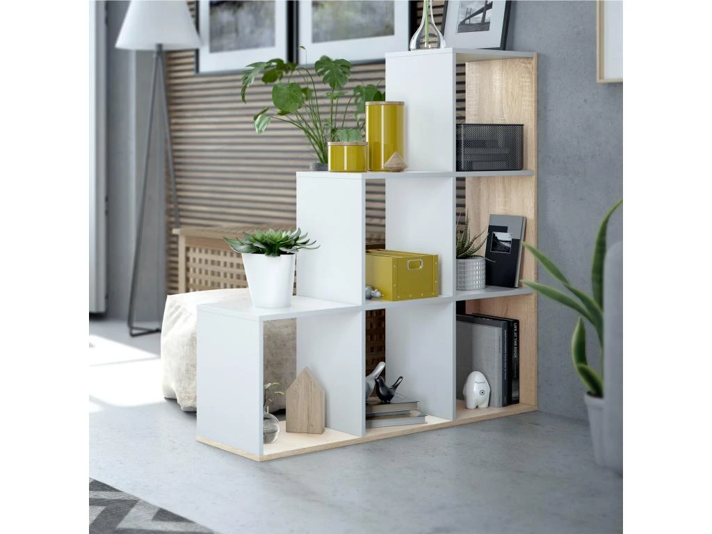 Étagère Bibliothèque Estela, Couleur Blanc/Chêne, Salle à Manger Ou Bureau 4 Étagère Bibliothèque Estela, Couleur Blanc/Chêne, Salle à Manger Ou Bureau – Image 4