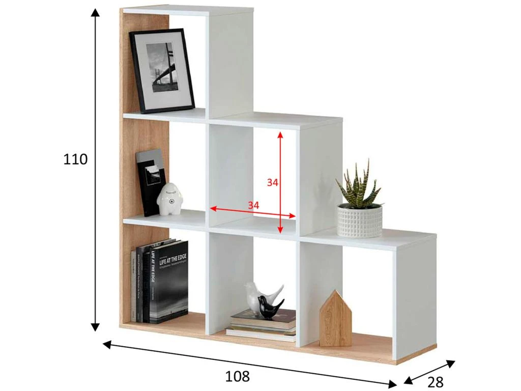Étagère Bibliothèque Estela, Couleur Blanc/Chêne, Salle à Manger Ou Bureau 5 Étagère Bibliothèque Estela, Couleur Blanc/Chêne, Salle à Manger Ou Bureau – Image 5
