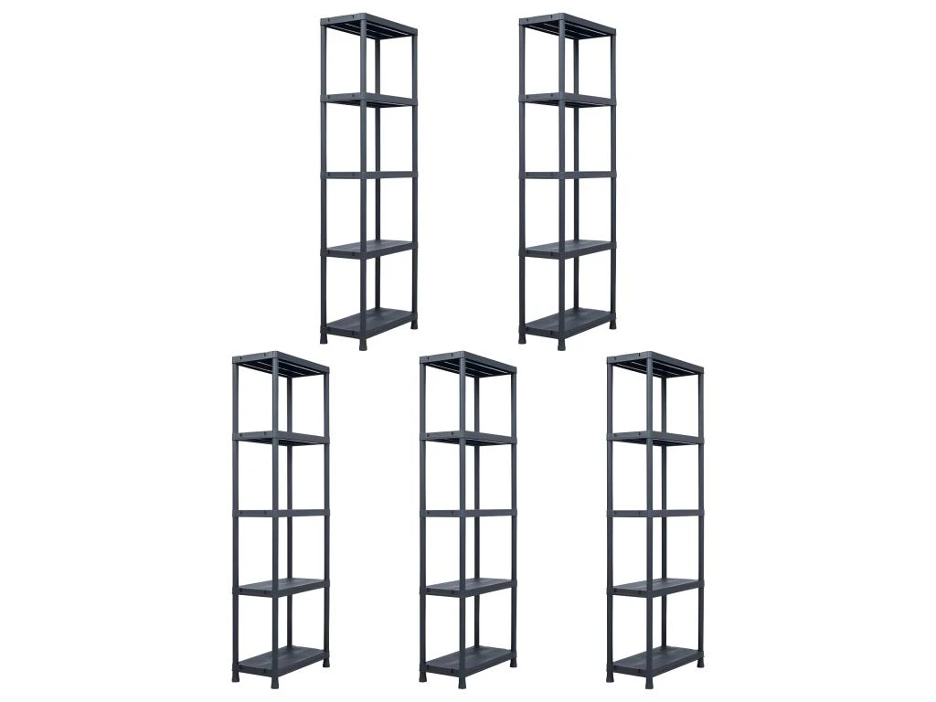 Étagères De Rangement 5 Pièces 125 Kg 60 X 30 X 180 Cm Plastique Noir 02_0000673 1 Étagères De Rangement 5 Pièces 125 Kg 60 X 30 X 180 Cm Plastique Noir 02_0000673