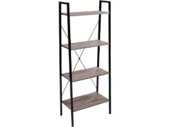 Étagère à échelle Robuste à 4 Niveaux Avec Cadre En Métal Pour Salon 19_0000580