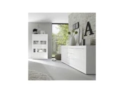 Vitrine 4 Portes Blanc Laqué Brillant à LEDS Blancs - MATERA -Deco.fr Soldes Boutique bibliotheque vitrine et etagere 11128849