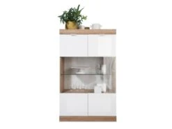 Vitrine 2 Portes Avec LEDs - Naturel Et Blanc Laqué - EVOLIA -Deco.fr Soldes Boutique bibliotheque vitrine et etagere 11199983