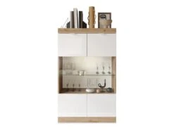 Vitrine 2 Portes Avec LEDs - Naturel Et Blanc Laqué - EVOLIA -Deco.fr Soldes Boutique bibliotheque vitrine et etagere 11199995