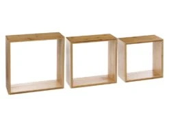 Lot De 3 Étagères Murales Flottantes Cubes En Bambou Fixations Invisibles