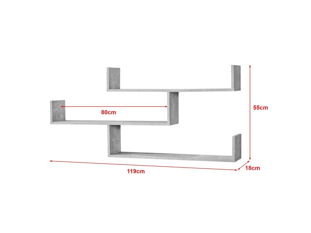 Étagère Murale Meuble Mural Design 3 Surfaces De Rangement 119 Cm Effet Béton Gris 03_0005203 2 Étagère Murale Meuble Mural Design 3 Surfaces De Rangement 119 Cm Effet Béton Gris 03_0005203 – Image 2