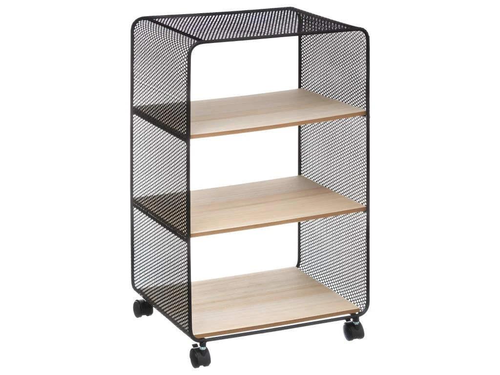 Étagère 3 Cases Sur Roues En Métal Et Bois H 73 Cm 1 Étagère 3 Cases Sur Roues En Métal Et Bois H 73 Cm