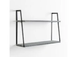 Set De 2 étagères Murales Eloi 2 Niveaux Gris, Bois De Paulownia