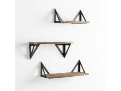 Set De 3 étagères Murales Ceci Métal Noir Et Bois De Paulownia