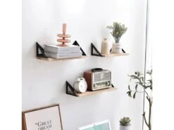 Set De 3 étagères Murales Ceci Métal Noir Et Bois De Paulownia -Deco.fr Soldes Boutique bibliotheque vitrine et etagere 12516095