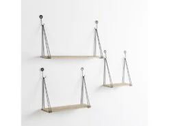 Set De 3 étagères Murales Airas En Métal Noir Et Bois De Paulownia