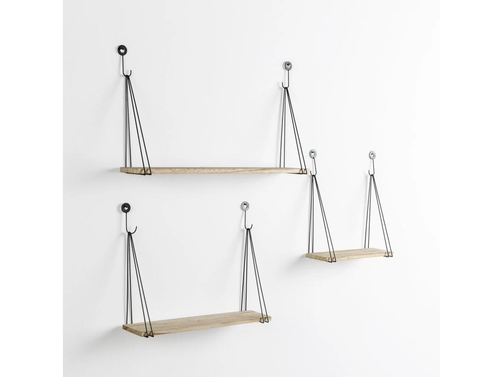 Set De 3 étagères Murales Airas En Métal Noir Et Bois De Paulownia 1 Set De 3 étagères Murales Airas En Métal Noir Et Bois De Paulownia