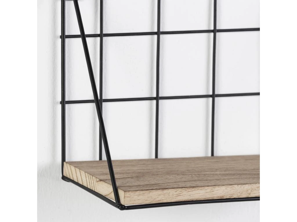 Set De 3 étagères Murales Amede Métal Noir Et Bois Paulownia 3 Set De 3 étagères Murales Amede Métal Noir Et Bois Paulownia – Image 3