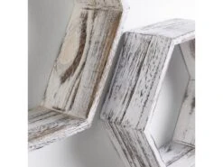 Set De 3 Etagères Murales Nuno Hexagonales Blanc, Bois De Paulownia -Deco.fr Soldes Boutique bibliotheque vitrine et etagere 12516161