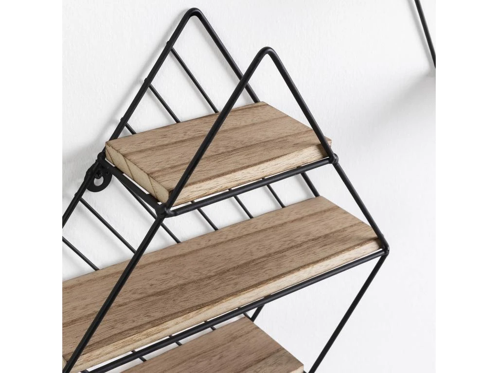 Set De 2 étagères Murales Diamante En Métal Noir Et Bois De Paulownia 3 Set De 2 étagères Murales Diamante En Métal Noir Et Bois De Paulownia – Image 3