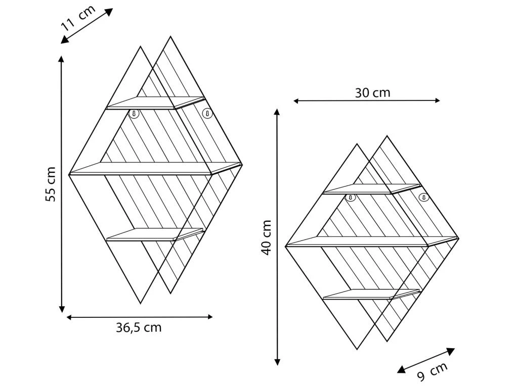 Set De 2 étagères Murales Diamante En Métal Noir Et Bois De Paulownia 4 Set De 2 étagères Murales Diamante En Métal Noir Et Bois De Paulownia – Image 4