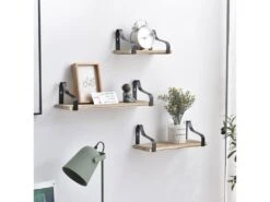 Set De 3 étagères Murales Bemol En Métal Noir Et Bois De Paulownia 5 Set De 3 étagères Murales Bemol En Métal Noir Et Bois De Paulownia -Deco.fr Soldes Boutique bibliotheque vitrine et etagere 12516191