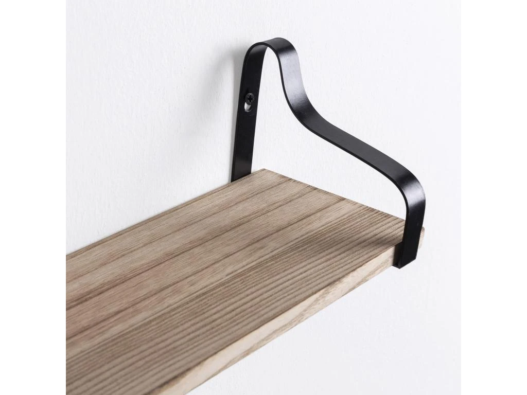 Set De 3 étagères Murales Bemol En Métal Noir Et Bois De Paulownia 3 Set De 3 étagères Murales Bemol En Métal Noir Et Bois De Paulownia – Image 3