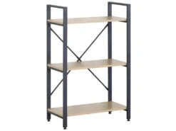 Bibliothèque 3 étagères En Métal Et Bois Noir Beige Design Moderne -Deco.fr Soldes Boutique bibliotheque vitrine et etagere 12521837