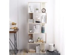 Bibliotheque 5 Etageres Sapin Blanchi Mdf Bureau 169x60x24