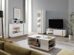 Vitrine MURARI - 1 Porte - Avec LEDs - Blanc Brillant Et Chêne -Deco.fr Soldes Boutique bibliotheque vitrine et etagere 12524435