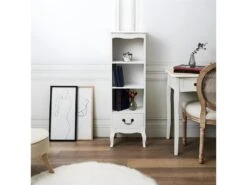 SYLVA - Meuble Bibliothèque Vintage Blanc Plateau Effet Bois -Deco.fr Soldes Boutique bibliotheque vitrine et etagere 12599135