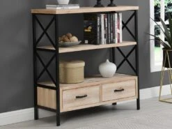 Etagère Avec 3 Tablettes Et 2 Tiroirs En MDF Et Métal - Naturel Et Noir - SILEM 12 Etagère Avec 3 Tablettes Et 2 Tiroirs En MDF Et Métal - Naturel Et Noir - SILEM -Deco.fr Soldes Boutique bibliotheque vitrine et etagere 13017169