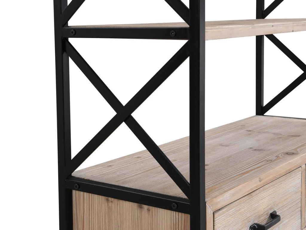 Etagère Avec 3 Tablettes Et 2 Tiroirs En MDF Et Métal - Naturel Et Noir - SILEM 10 Etagère Avec 3 Tablettes Et 2 Tiroirs En MDF Et Métal - Naturel Et Noir - SILEM – Image 10