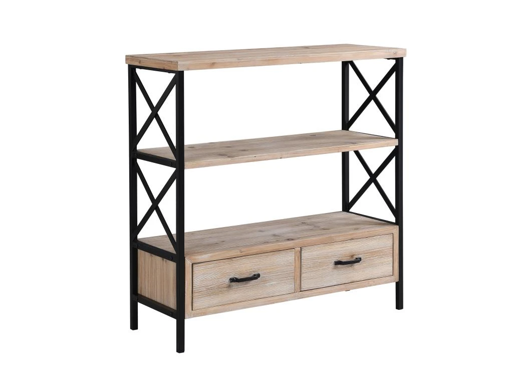 Etagère Avec 3 Tablettes Et 2 Tiroirs En MDF Et Métal - Naturel Et Noir - SILEM 4 Etagère Avec 3 Tablettes Et 2 Tiroirs En MDF Et Métal - Naturel Et Noir - SILEM – Image 4