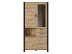 Vitrine Haute XL Collection BOWIE. Couleur Chêne Et Noir. LED Incluses -Deco.fr Soldes Boutique bibliotheque vitrine et etagere 8926789