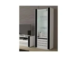 Vitrine Petit Modèle LINA Blanche Et Noire Brillante Avec LED