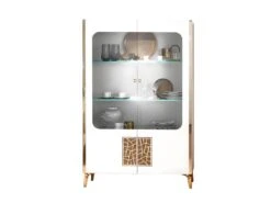SAFARY - Vitrine 2 Portes Laquée Blanc Et Or Décor Sérigraphié