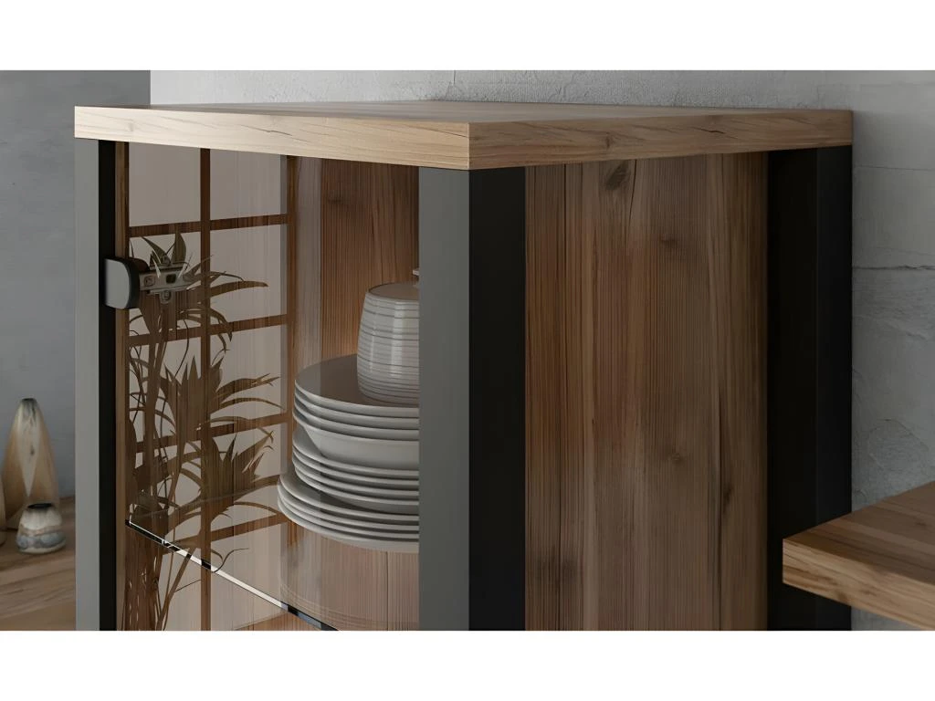 Vitrine Haute Design, 2 Portes Collection DARWIN. Couleur épicéa Et Noir. 4 Vitrine Haute Design, 2 Portes Collection DARWIN. Couleur épicéa Et Noir. – Image 4