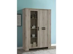 Vitrine Trois Portes Style Rustique Collection VERMONT Coloris ChĂŞne.