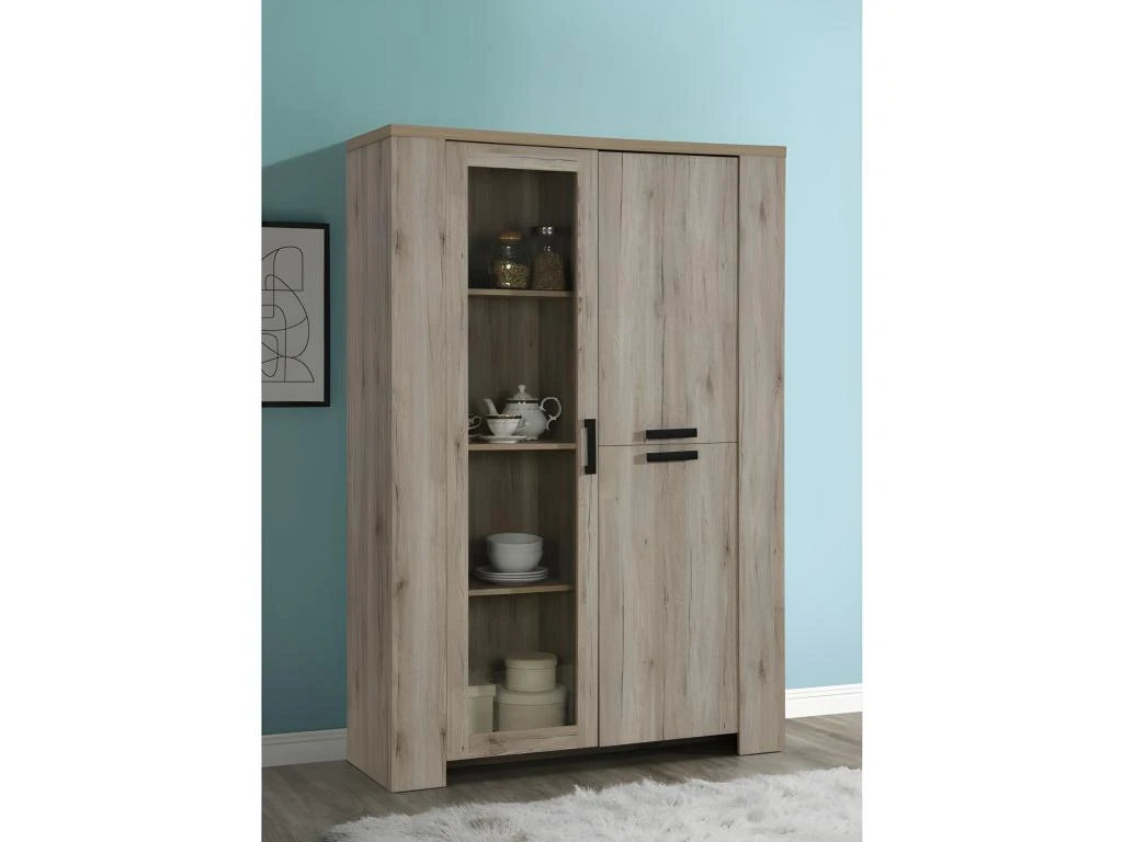 Vitrine Trois Portes Style Rustique Collection VERMONT Coloris Chêne. 1 Vitrine Trois Portes Style Rustique Collection VERMONT Coloris Chêne.