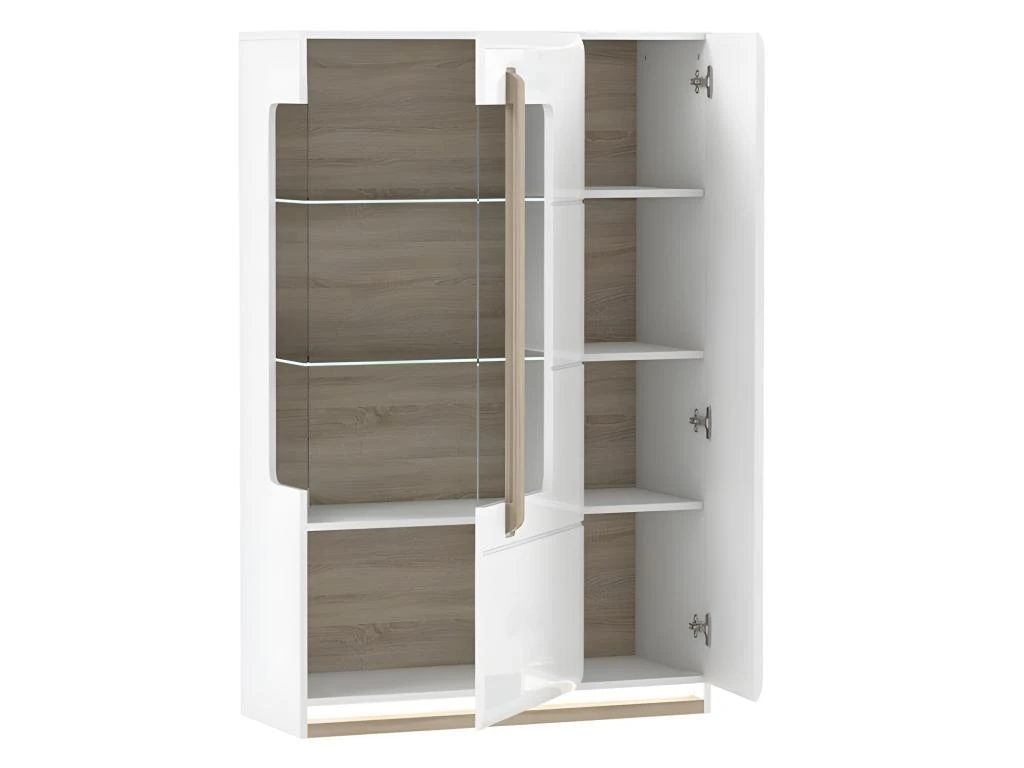 Vitrine 2 Portes Blanc Laqué Et Décor Chêne Naturel - ALEXIANE 3 Vitrine 2 Portes Blanc Laqué Et Décor Chêne Naturel - ALEXIANE – Image 3