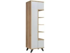 Vitrine Haute Collection CORDOBA. Coloris Gris Perle Et Bois. Meuble Design.