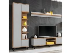 Vitrine Haute Collection CORDOBA. Coloris Gris Perle Et Bois. Meuble Design. 6 Vitrine Haute Collection CORDOBA. Coloris Gris Perle Et Bois. Meuble Design. -Deco.fr Soldes Boutique bibliotheque vitrine et etagere 8927515