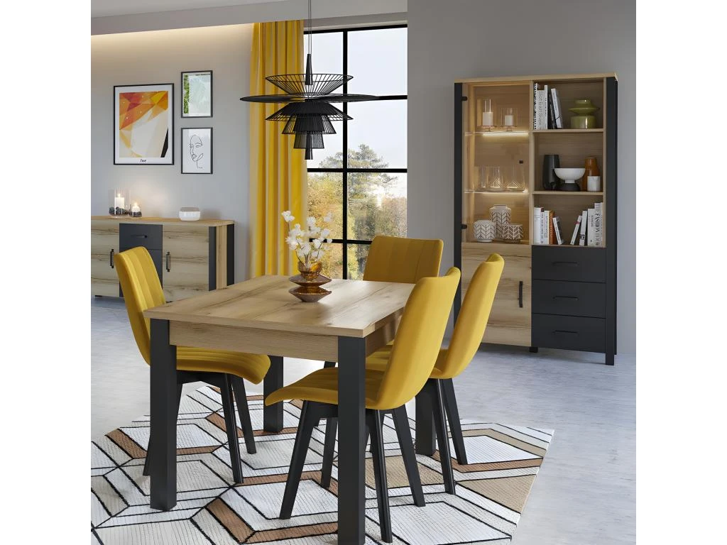 Vitrine Large Design Collection DARWIN. Couleur Chêne Clair Et Noir. 2 Portes, 3 Tiroirs, 3 Niches 3 Vitrine Large Design Collection DARWIN. Couleur Chêne Clair Et Noir. 2 Portes, 3 Tiroirs, 3 Niches – Image 3