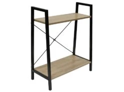 DARA - Etagère 2 Plateaux Métal Et Aspect Bois