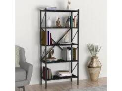 Bibliothèque Vanylven à 5 Niveaux 160 X 66 X 34 Cm Marbre Noir [en.casa]
