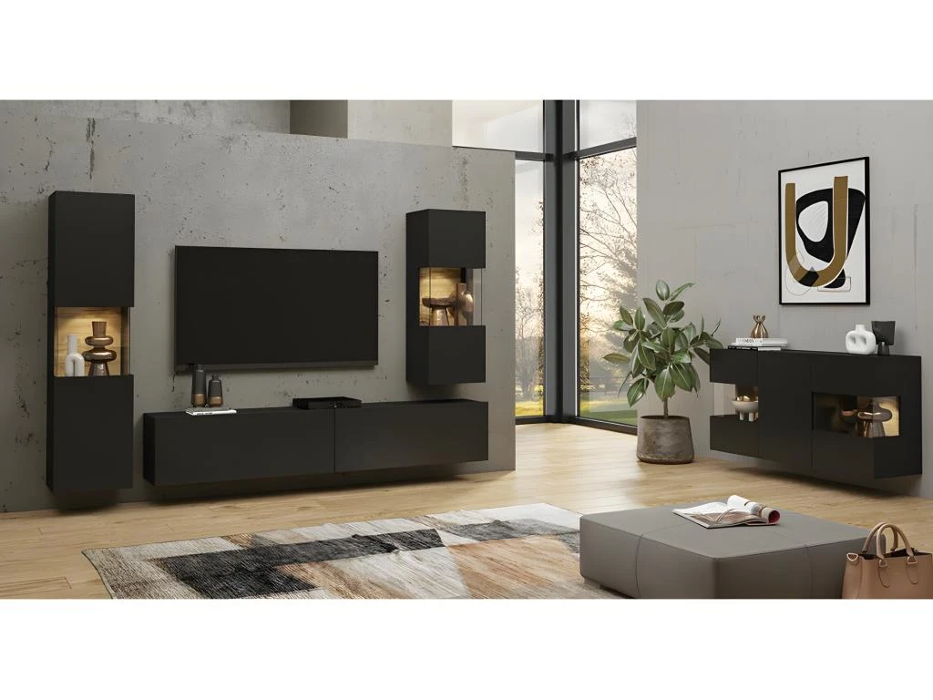 Vitrine 1 Porte Partiellement Vitrée Collection EVA. Couleur Noir Et Chêne. 5 Vitrine 1 Porte Partiellement Vitrée Collection EVA. Couleur Noir Et Chêne. – Image 5