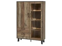 KARMINA - Vitrine 2 Portes Aspect Bois Avec Eclairage Led -Deco.fr Soldes Boutique bibliotheque vitrine et etagere 9499607