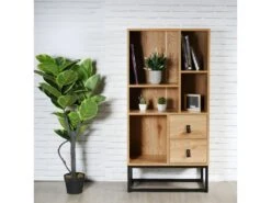 ABRIL - Bibliothèque Aspect Bois Et Pieds Métal -Deco.fr Soldes Boutique bibliotheque vitrine et etagere 9875099