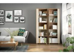 Rayonnage Hauteur 188 Cm Chêne Et Ecru 5 Niches -Deco.fr Soldes Boutique bibliotheque vitrine et etagere 9877171