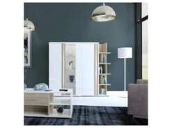 Bibliothèque 1 Porte Blanc Laqué/ Chêne Doré - STAIN