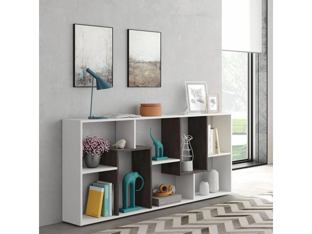 Bibliothèque étagères 7 Cases Blanc/Béton - TUKTUK - L 80 X L 25 X H 180 Cm 4 Bibliothèque étagères 7 Cases Blanc/Béton - TUKTUK - L 80 X L 25 X H 180 Cm – Image 4