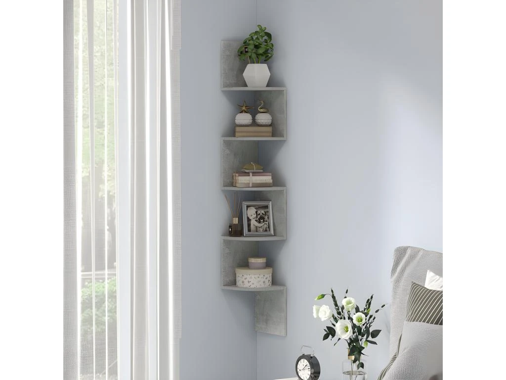 Etagère D'angle Zig-zag BENONI Gris Béton Ciré 2 Etagère D'angle Zig-zag BENONI Gris Béton Ciré – Image 2