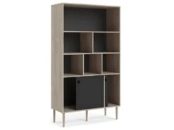 Rome Étagère, 2 Portes Coulissantes Et 6 Compartiments, Imitation Chêne Hickory, Noir Mat. -Deco.fr Soldes Boutique bibliotheque 22083123