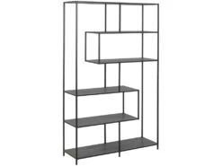 Sea Étagère Avec 4 Tablettes De Rangement Asymétriques, Finition Frêne, Noir.